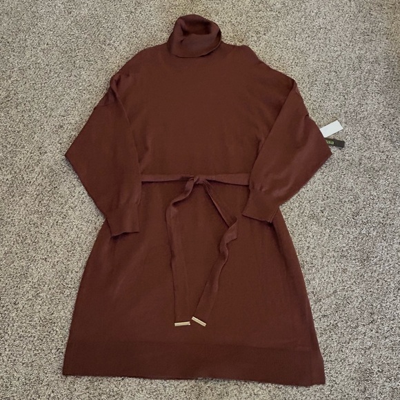 Maia Brown Turtleneck Sweater Dress w/ Drop Sleeves & Tie Waist. Women’s XL. NWT - Picture 3 of 16